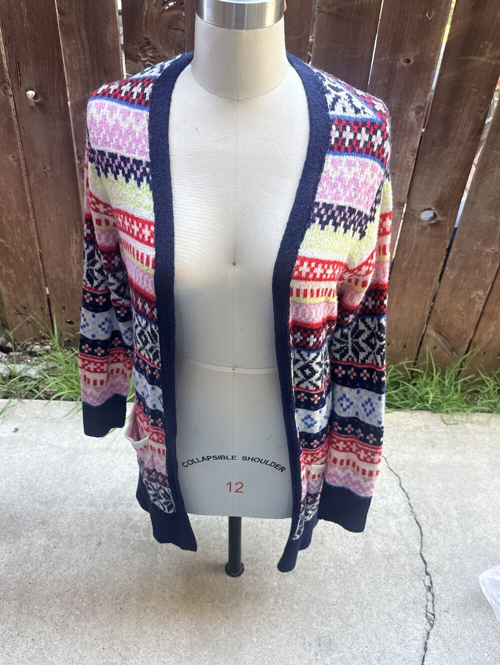 Old Navy Multicolor Fair Isle Open Cardigan with Navy Trim